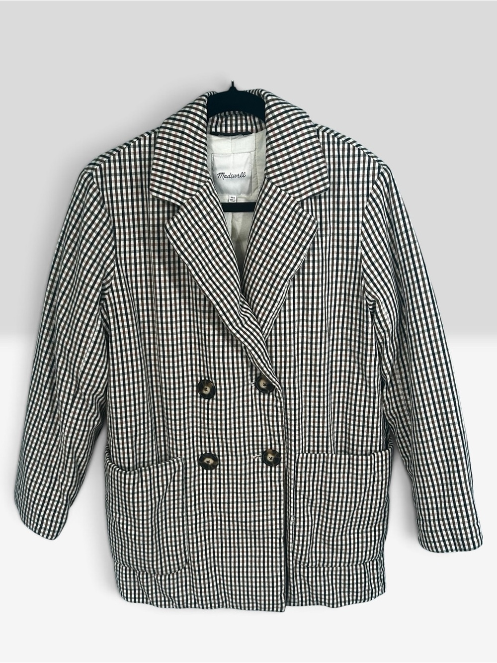 Madewell Plaid Quilted Chore Coat Blazer XXS Cotton Gingham Double Breasted